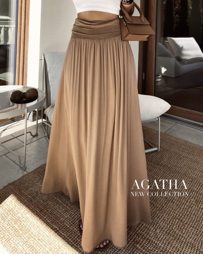 SPÓDNICA AGATHA 100% VISCOSA CAMEL - obrazek 2