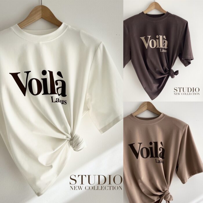 T-SHIRT OVERSIZE STUDIO Z NADRUKIEM ŚMIETANKA/CZEKOLADA - obrazek 2