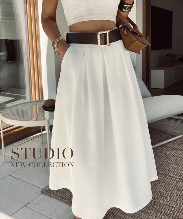 SPÓDNICA STUDIO Z PASKIEM BIAŁA