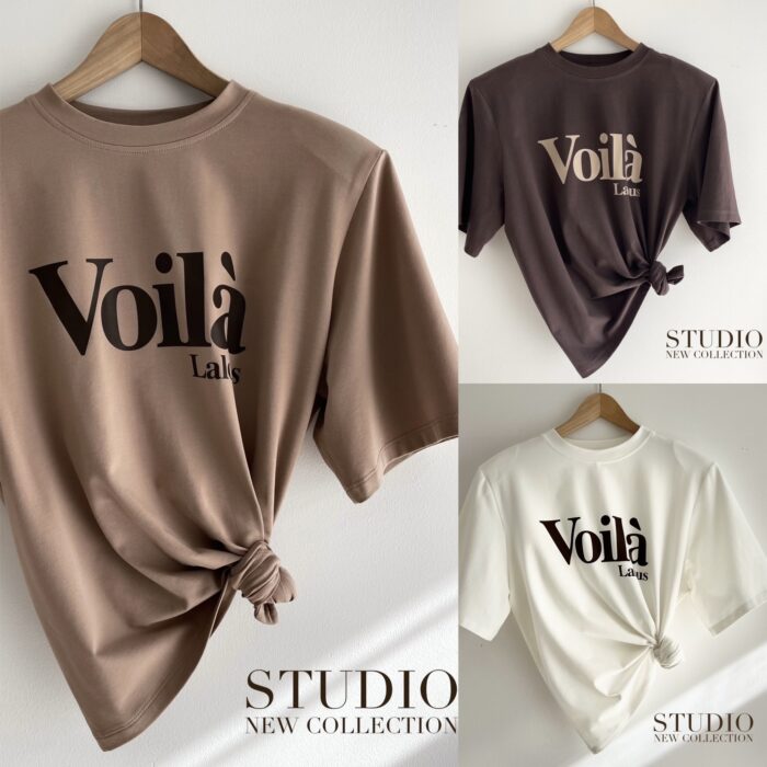 T-SHIRT OVERSIZE STUDIO Z NADRUKIEM MOCCA/CZEKOLADA - obrazek 2