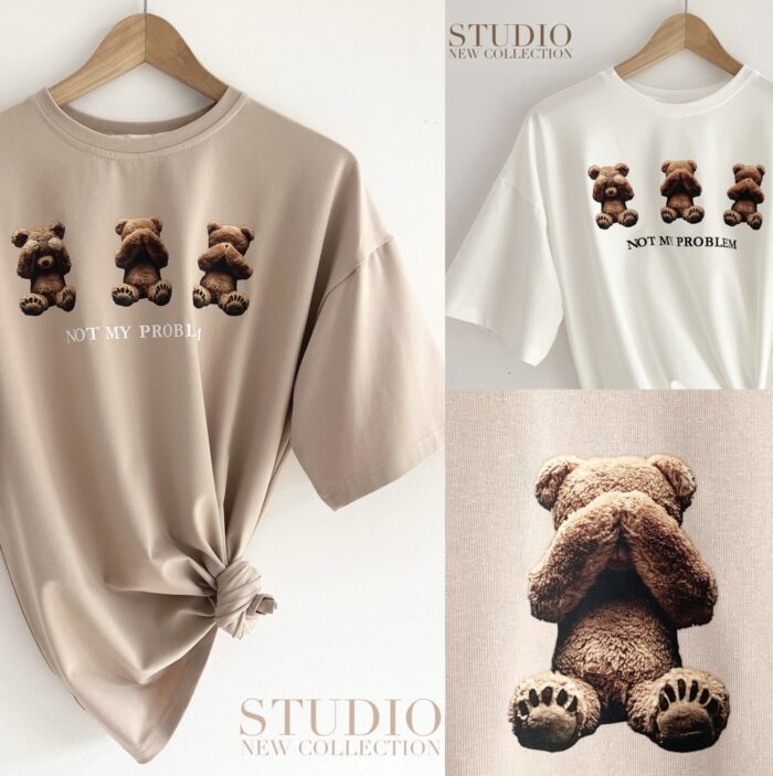 T-SHIRT OVERSIZE Z NADRUKIEM LATTE - obrazek 2