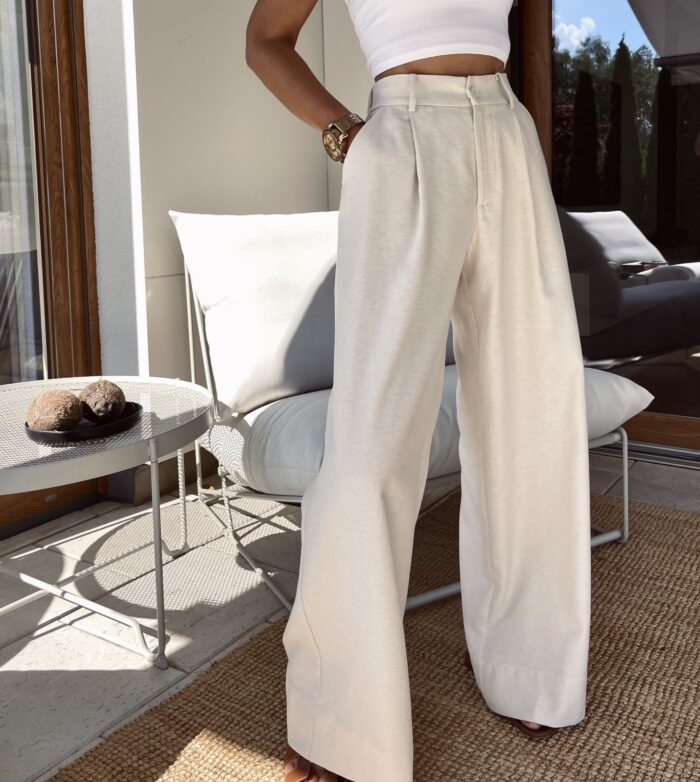 SPODNIE PREMIUM WIDE LEG BEŻOWE
