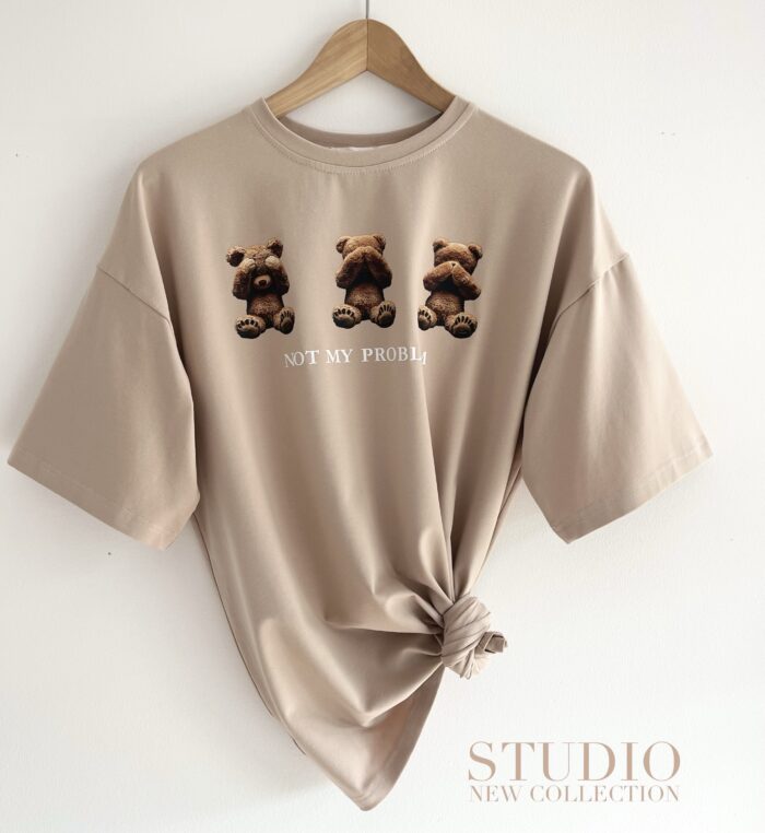T-SHIRT OVERSIZE Z NADRUKIEM LATTE