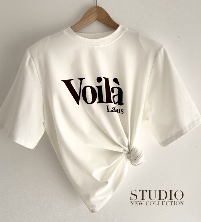 T-SHIRT OVERSIZE STUDIO Z NADRUKIEM ŚMIETANKA/CZEKOLADA - obrazek 3