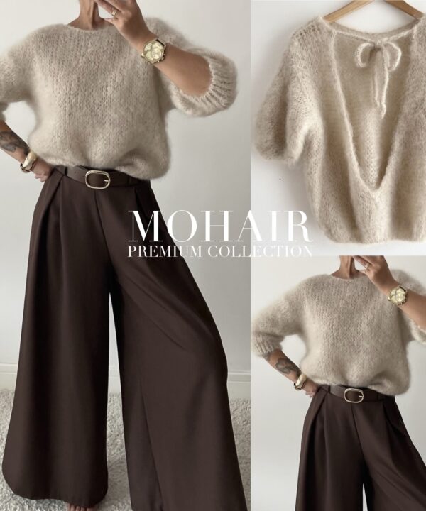 SWETER Z ODKRYTYMI PLECAMI PREMIUM Z DOMIESZKĄ MOHERU BEŻOWY