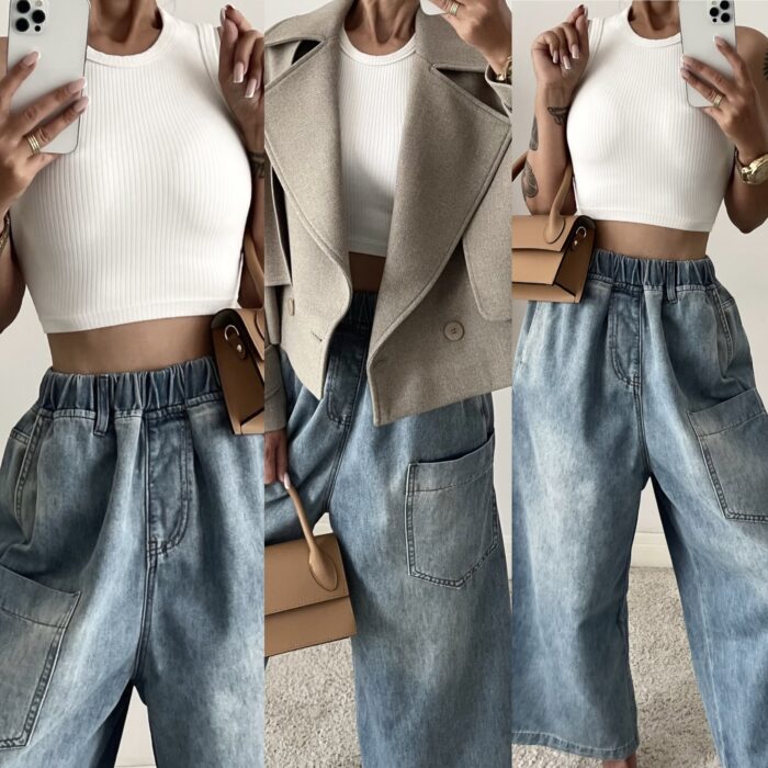 SPODNIE NOA JEANS  Z SZEROKIMI NOGAWKAMI KIESZENIAMI - obrazek 2