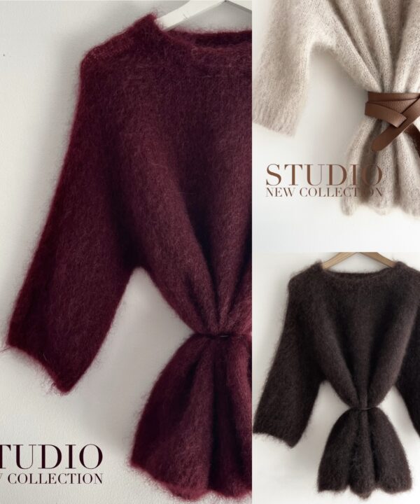 SWETER STUDIO PREMIUM Z DOMIESZKĄ MOHERU BORDOWY