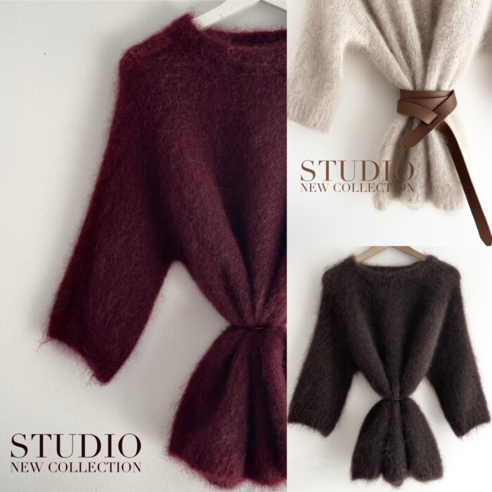 SWETER STUDIO PREMIUM Z DOMIESZKĄ MOHERU BORDOWY