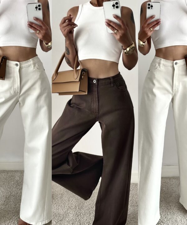 ASHLEY WIDE LEG DENIM MLECZNA CZEKOLADA