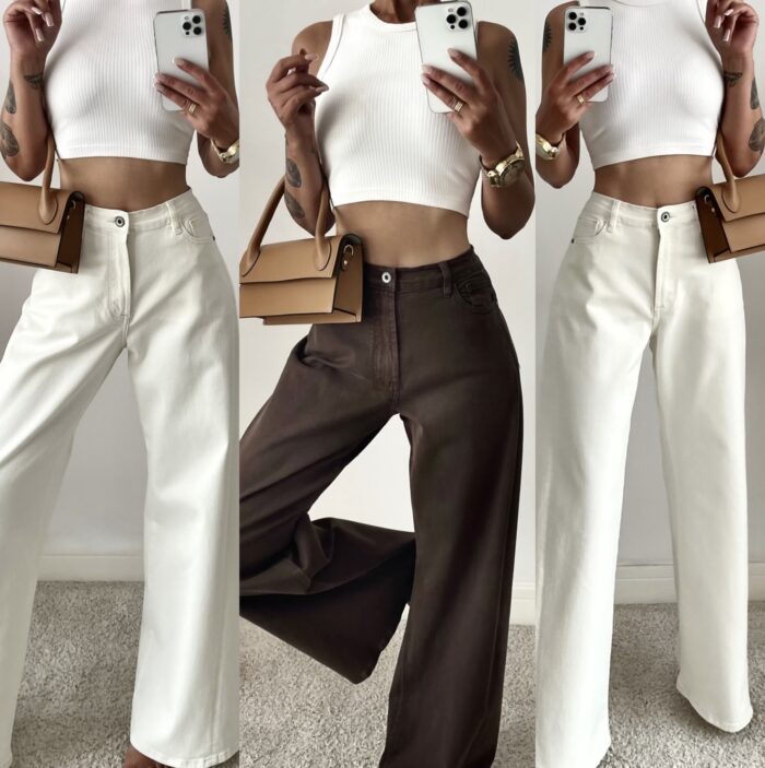 ASHLEY WIDE LEG DENIM MLECZNA CZEKOLADA