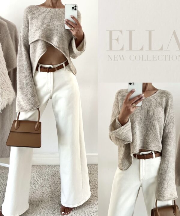 SWETER ELLA ZE ZMIENNĄ FORMĄ STYLIZACJI BEŻOWY