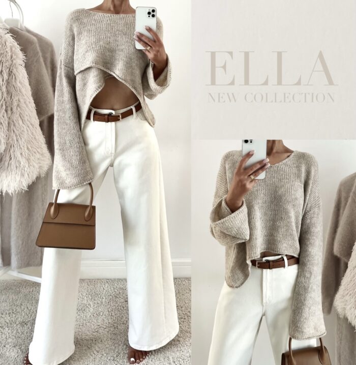 SWETER ELLA ZE ZMIENNĄ FORMĄ STYLIZACJI BEŻOWY