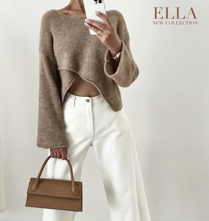 SWETER ELLA ZE ZMIENNĄ FORMĄ STYLIZACJI CAMEL