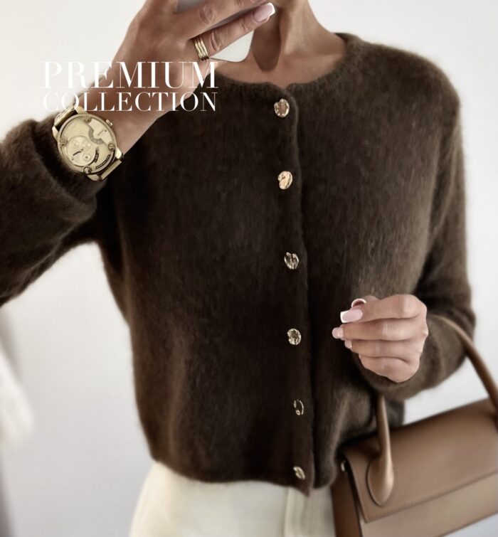 ROZPINANY SWETER PREMIUM MIESZANKA MOHER / MERYNOS GINA MLECZNA CZEKOLADA