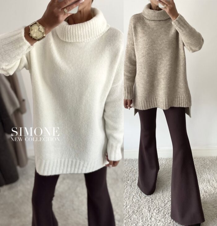 SWETER Z GOLFEM OVERSIZE SIMONE ŚMIETANKOWY - obrazek 3