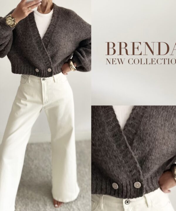 SWETER Z GUZIKAMI BRENDA KAKAOWY
