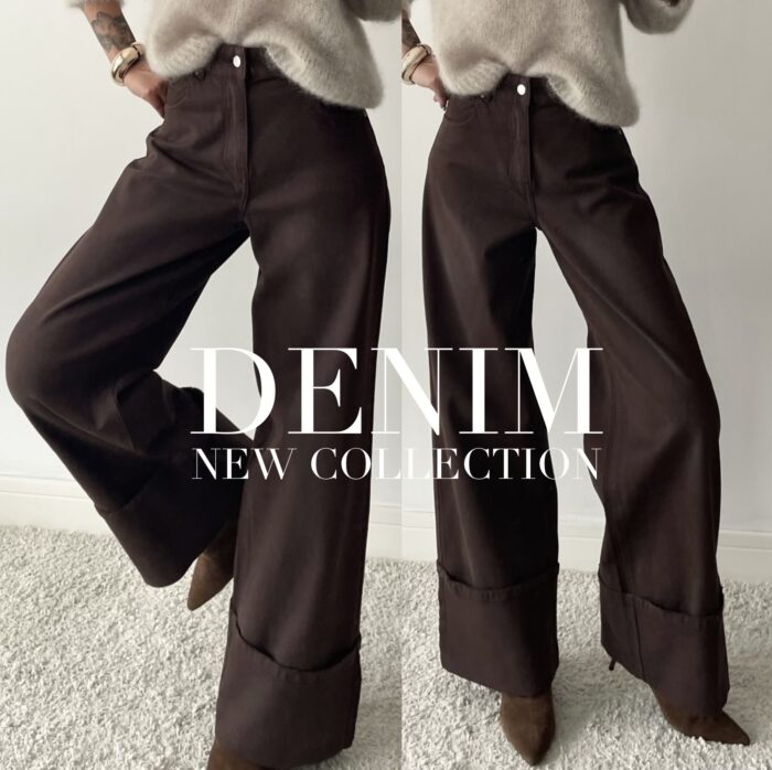 SPODNIE KAIA Z MANKIETAMI WIDE LEG DENIM CZEKOLADOWE
