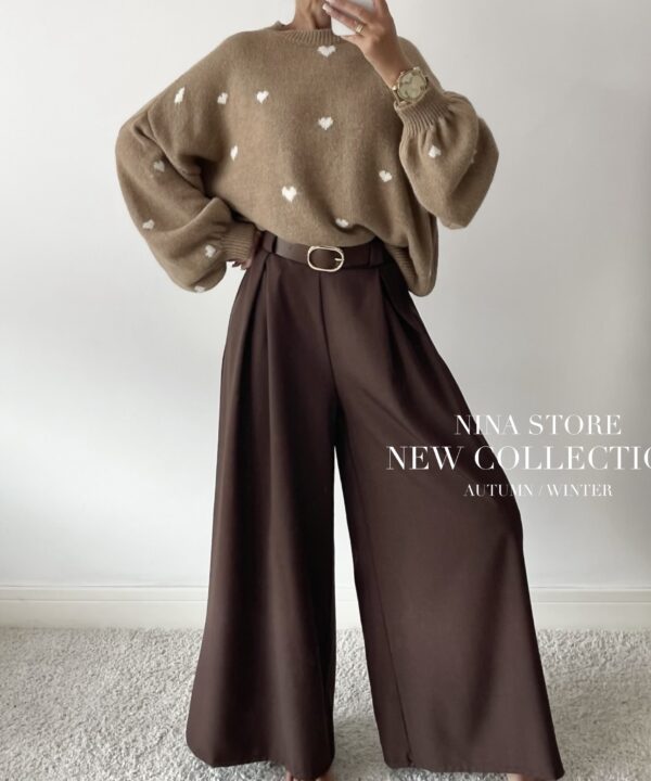 SWETER OVERSIZE W SERDUSZKA CAMEL