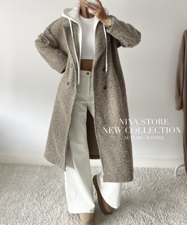 PŁASZCZ IVA Z KAPTUREM BEŻ MELANŻ