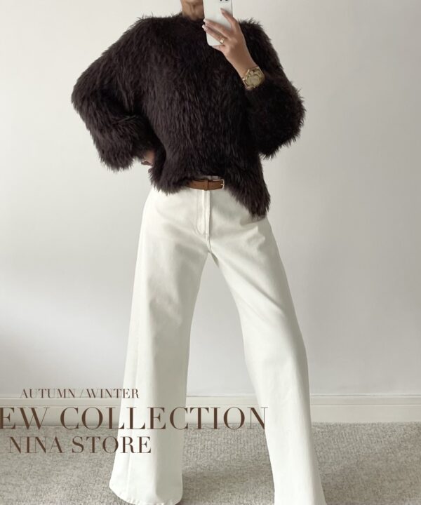 SWETER Z DŁUGIM WŁOSEM JOSELYN CZEKOLADOWY