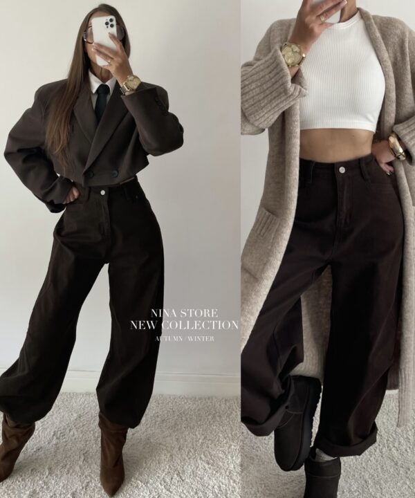 SPODNIE BERREL JEANS CZEKOLADOWE