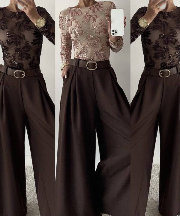 Alternative view of BLUZKA Z CEKINAMI EMILY CZEKOLADOWA