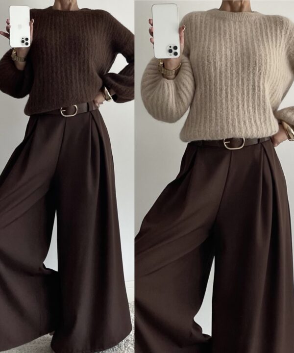 SWETER MIRANDA Z ALPAKA I WEŁNĄ MLECZNA CZEKOLADA