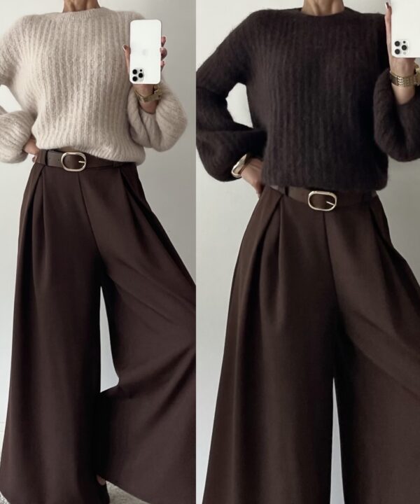 SWETER MIRANDA Z ALPAKA I WEŁNĄ CZEKOLADOWY