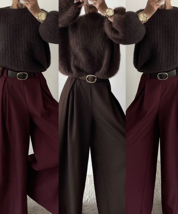 SPODNIE CLAUDIA Z PASKIEM BORDO