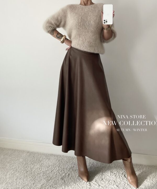 SPÓDNICA Z EKO SKÓRY RAQUELLE MLECZNA CZEKOLADA