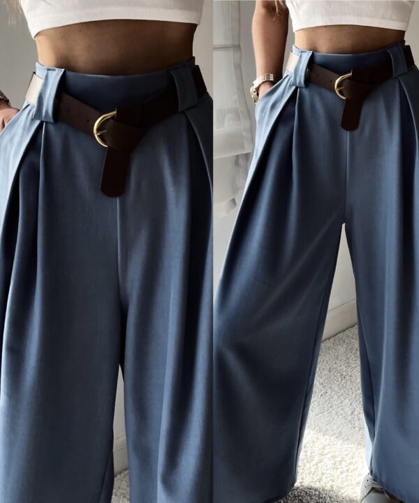 SPODNIE CLAUDIA Z PASKIEM NIEBIESKIE