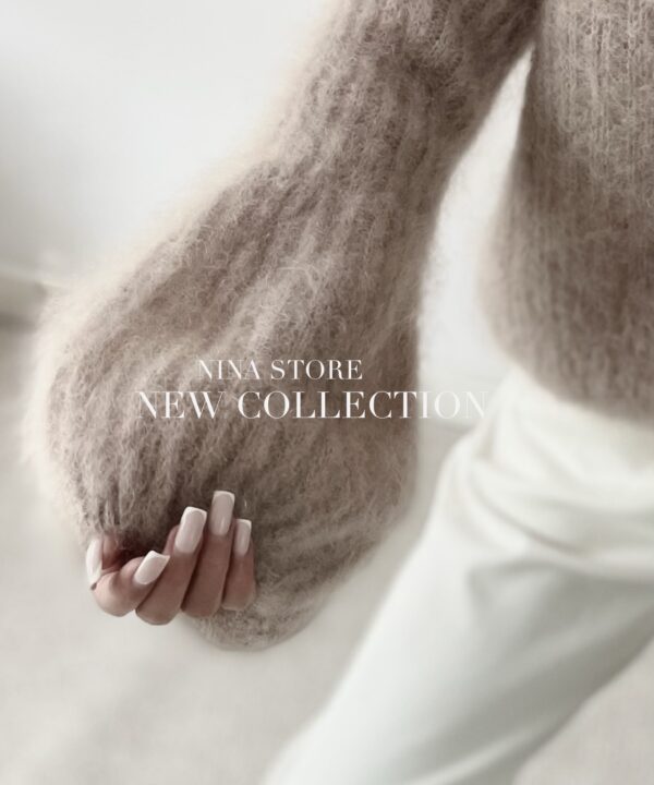 SWETER MOHEROWY PREMIUM DENISE Z GUZIKAMI LATTE