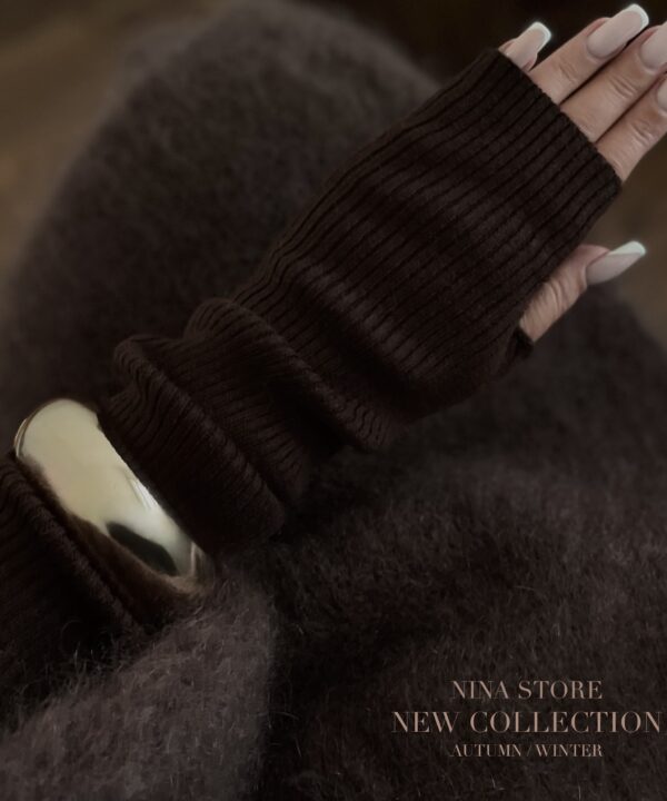 DŁUGIE RĘKAWICZKI BEZ PALCÓW CZEKOLADOWE