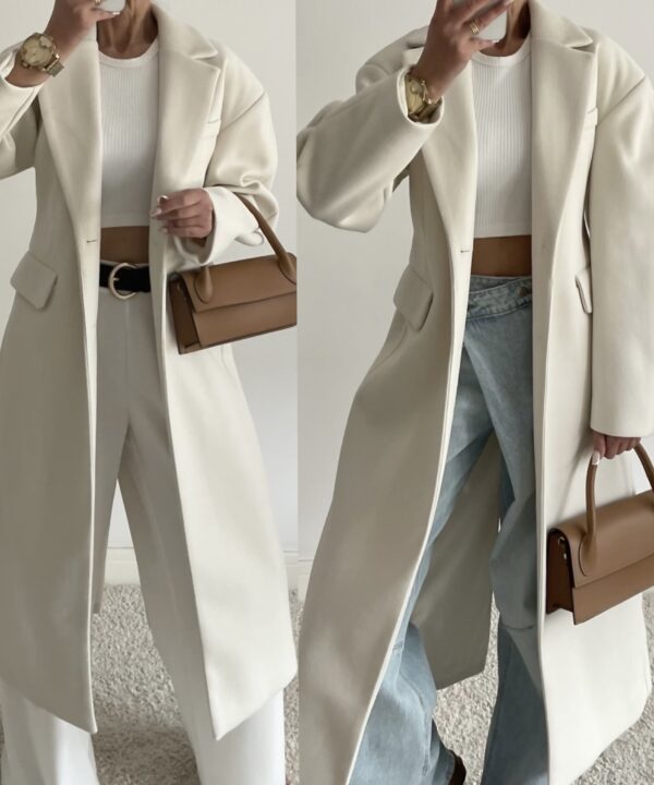 Alternative view of PŁASZCZ MEGAN Z BUFIASTYMI RĘKAWAMI ECRU