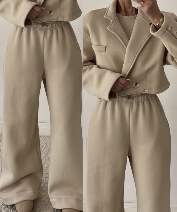 KOMPLET DRESOWY ANYA BEŻOWY TOP / MARYNARKA / SPODNIE