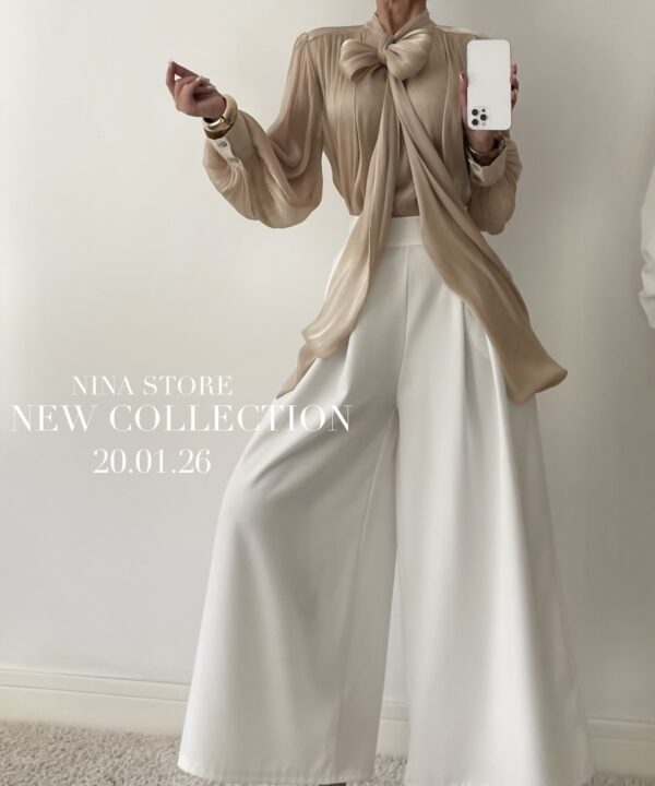 BLUZKA Z WIĄZANIEM SOFIA BEŻOWA