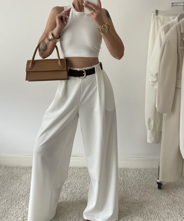 SPODNIE SOFIA Z PASKIEM BIAŁE