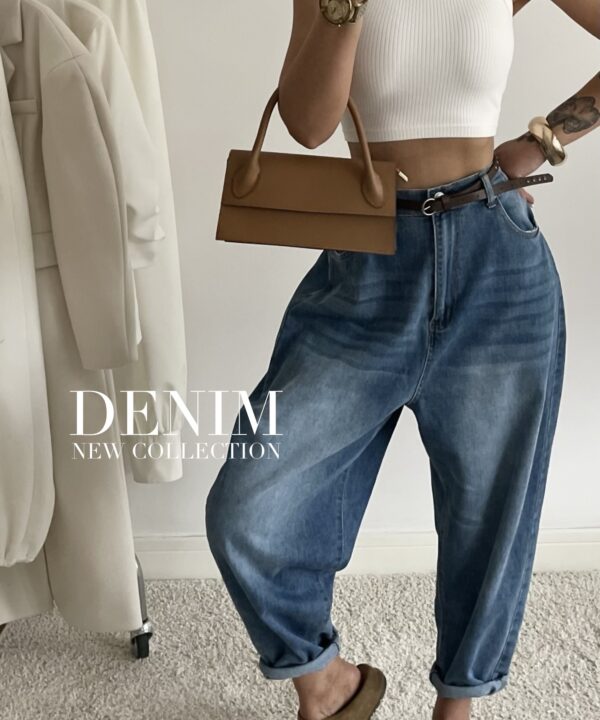 SPODNIE BAGGY Z PASKIEM JEANS BLUE