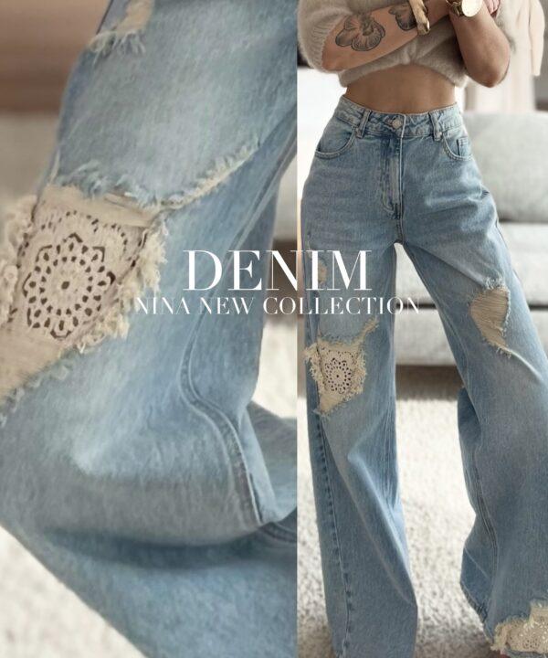 Alternative view of SPODNIE AGNES JEANS Z KORONKĄ