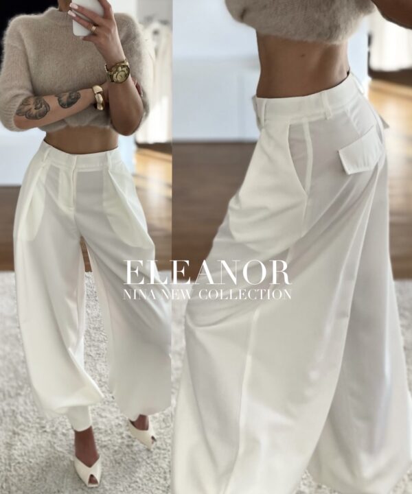 SPODNIE Z MANKIETAMI ELEANOR BIAŁE