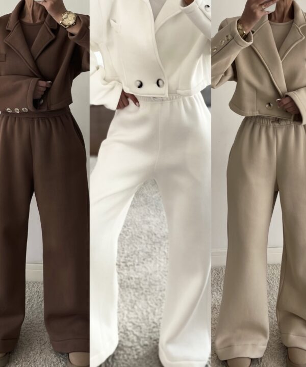 KOMPLET DRESOWY ANYA ŚMIETANKOWY TOP / MARYNARKA / SPODNIE