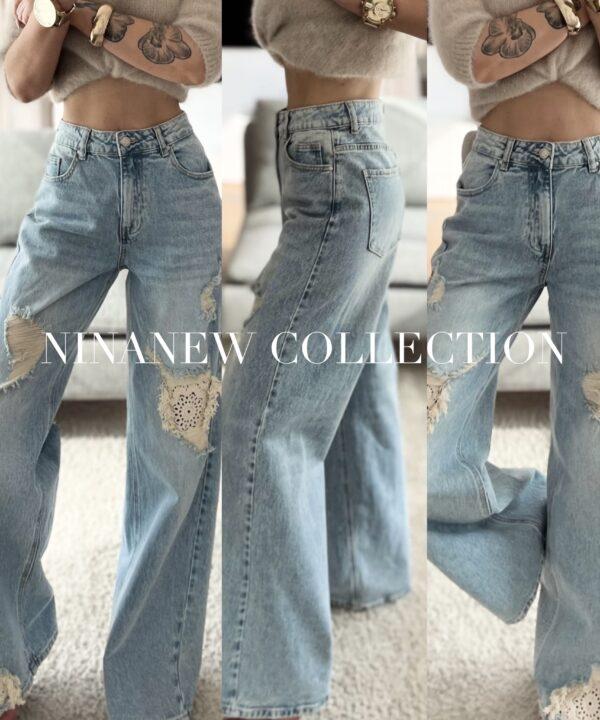 SPODNIE AGNES JEANS Z KORONKĄ