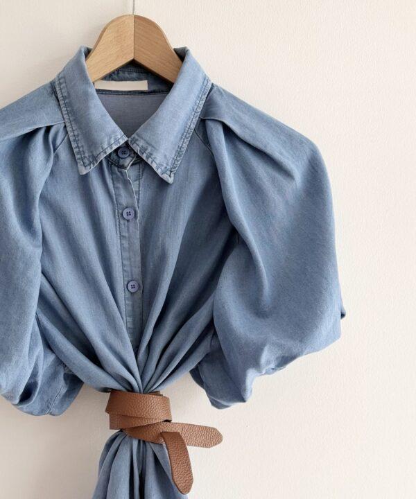 BLUZKA/KOSZULA ALAYAH DENIM JASNO NIEBIESKA