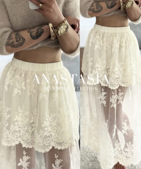 KORONKOWA SPÓDNICA ANASTASIA ŚMIETANKOWA