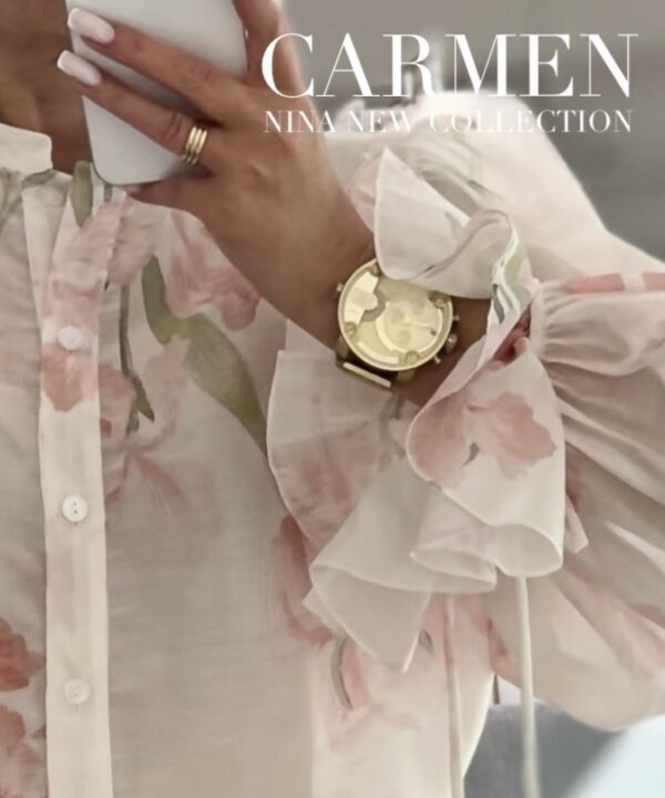 BLUZKA CARMEN Z DOMIESZKĄ LYOCELLU BIAŁO-RÓŻOWA