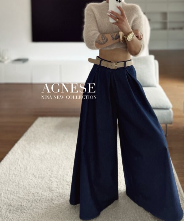 SPODNIE AGNESE Z PASKIEM NIEBIESKIE