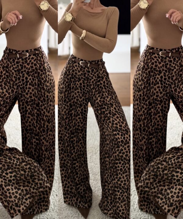 SPODNIE WIDE LEG 100% VISCOSA LEOPARD
