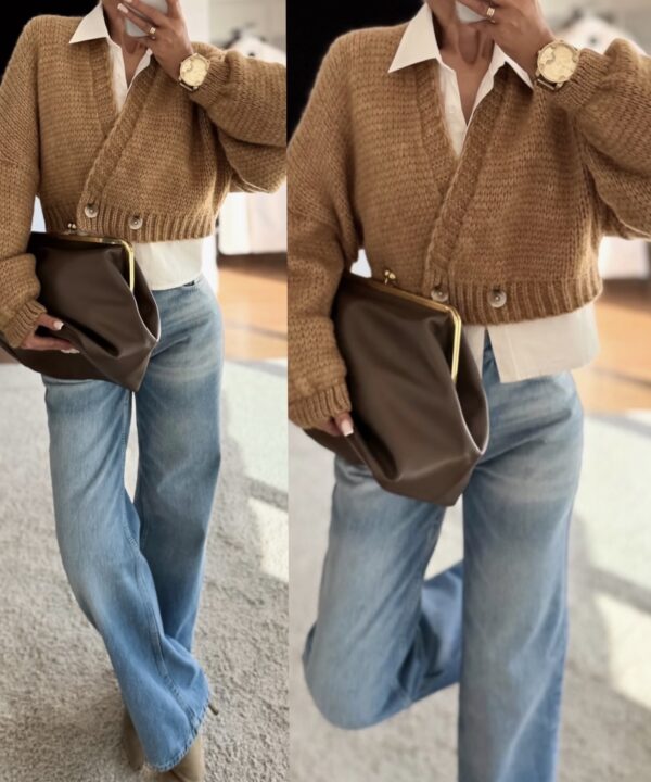 SWETER Z GUZIKAMI BRENDA MIODOWY