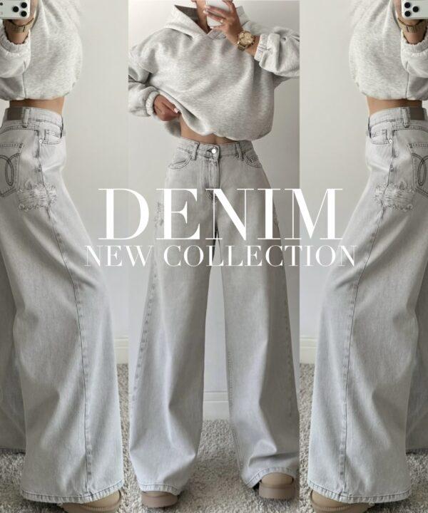 SPODNIE WIDE LEG JEANS Z PRZETARCIAMI SZARE - obrazek 3