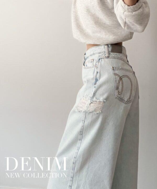 SPODNIE WIDE LEG JEANS Z PRZETARCIAMI
